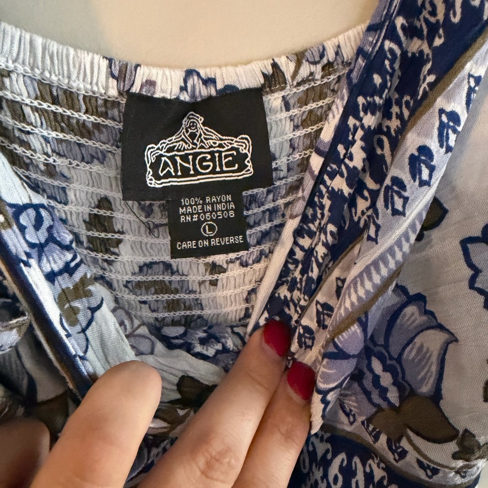 Easter / Spring DRESS 💐 Angie sleeveless Floral Blue & White twist front mini - Picture 5 of 6